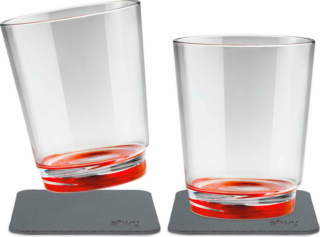 Silwy juomalasit 250 ml 2 kpl magneetilla ja lasinalusella Punainen