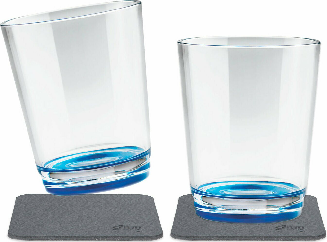 Silwy juomalasit 250 ml 2 kpl magneetilla ja lasinalusella Sininen