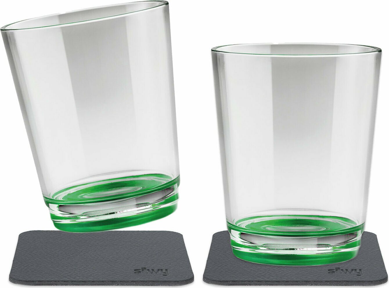 Silwy juomalasit 250 ml 2 kpl magneetilla ja lasinalusella Vihreä