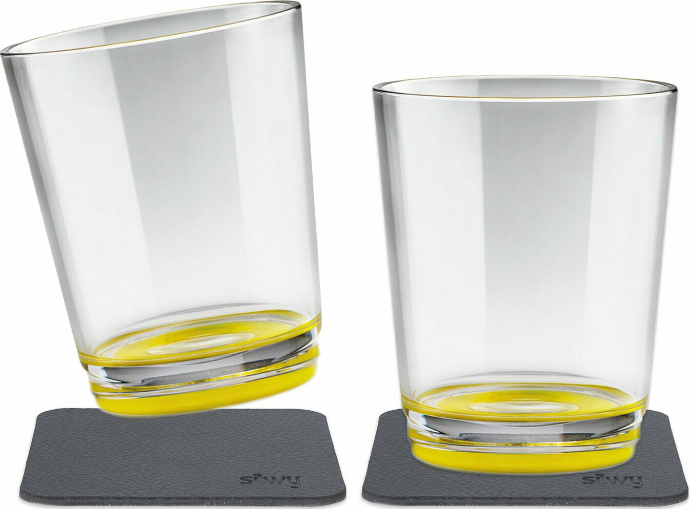 Silwy juomalasit 250 ml 2 kpl magneetilla ja lasinalusella Keltainen