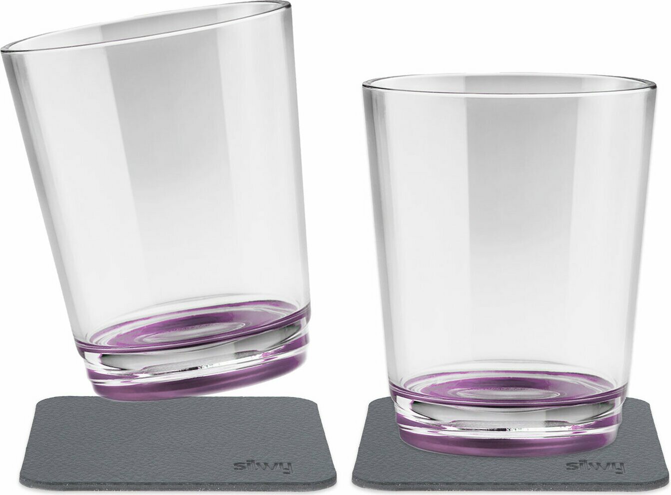 Silwy juomalasit 250 ml 2 kpl magneetilla ja lasinalusella Lila
