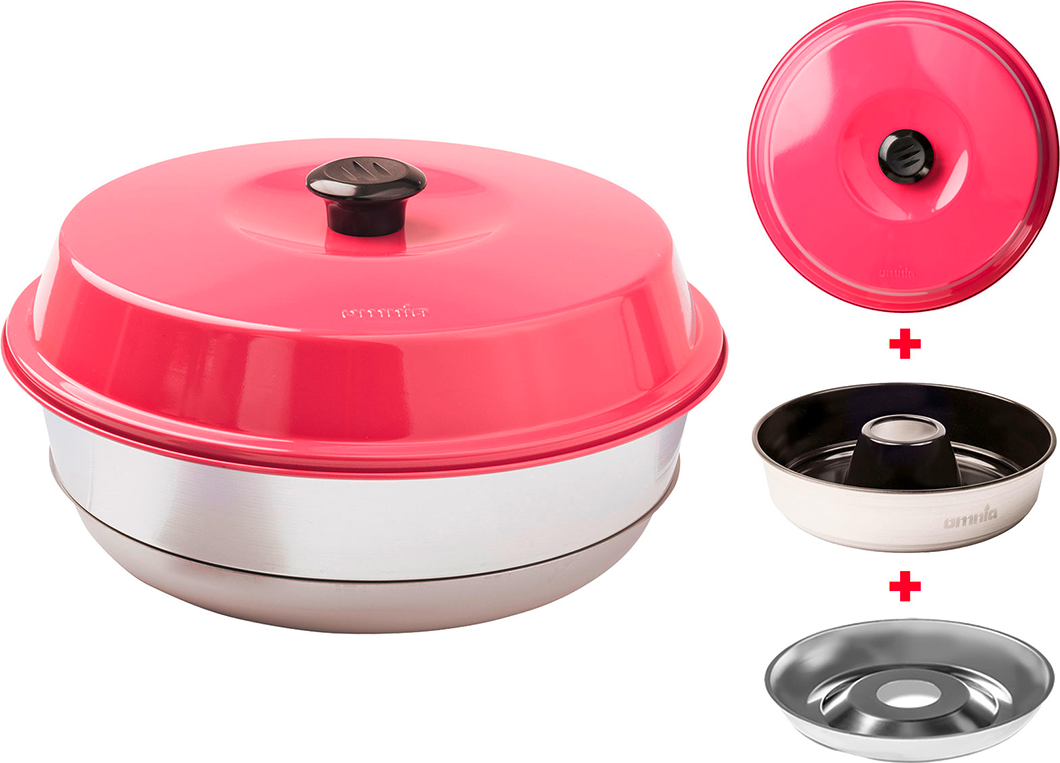 Omnia retkiuuni 3- osainen sarja tarttumattomalla pinnoitteella Vaalean punainen