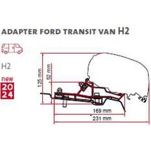 Fiamma Kiinnitysadapteri F80S markiisille Transit alk. vm. 2014 H2L2