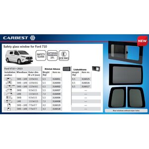Carbest Merkkikohtaiset ikkunat Ford V710 korimalliin